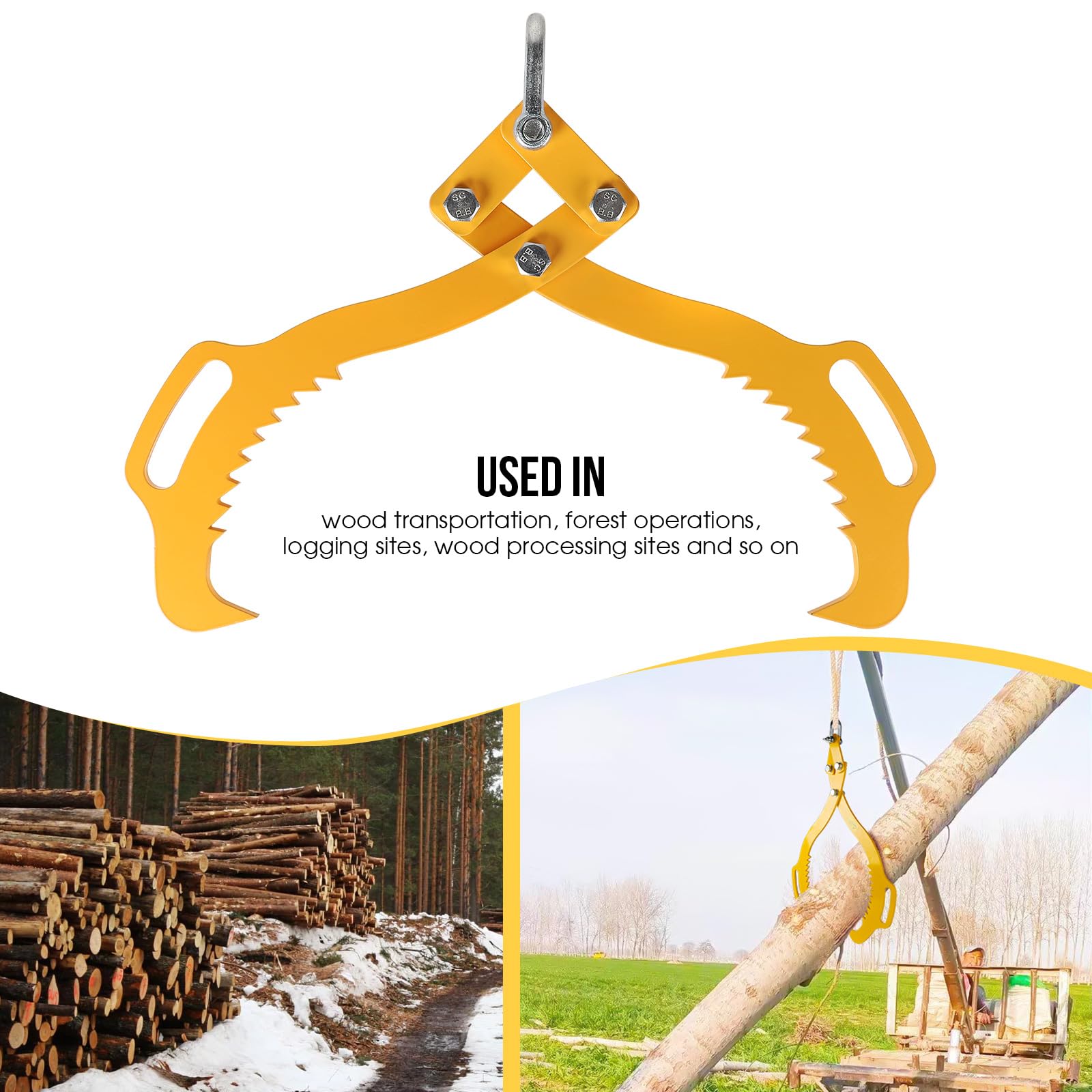 SWAWIS Pinza Forestale per Legna e Tronchi in Acciaio Legato, Pinze per Sollevamento di Tronchi Fino a 460mm, Capacità di Carico: 800 kg, Aggrappatore per Legname per Impieghi Gravosi(Giallo)