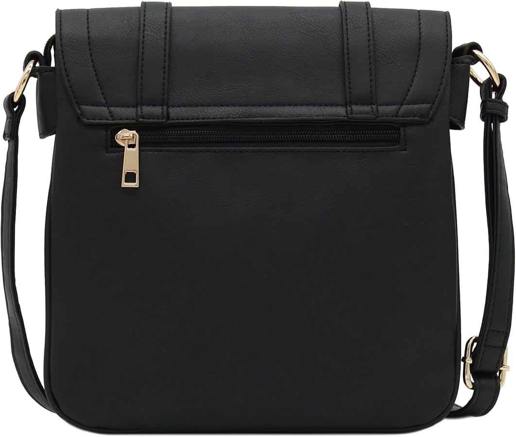 ALYSSA Double Compartment Large Flapover Crossbody Bag (Black