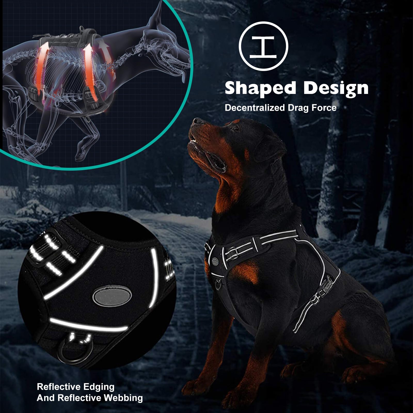 PETCUTE Harnais Anti Traction Tactique pour Petit Moyen et Grand Chien,Respirant, Réglable Harnais de Chien avec Poignée Rembourrée Contrôl,Facile à Mettre,Gilet Durable Réfléchissant,L