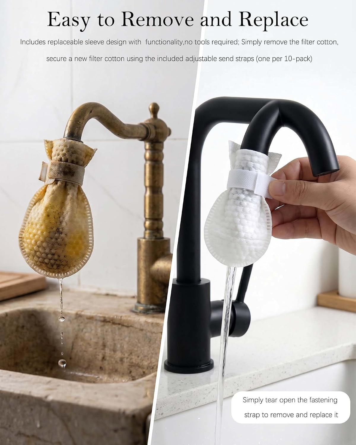 100 Packs Faucet Filter Cotton Pouch Kit,Universal Replaceable | Faucet Filter Cotton Bag for Kitchen Sink, Bathroom and Shower Faucets,Compact Water Clean Guard