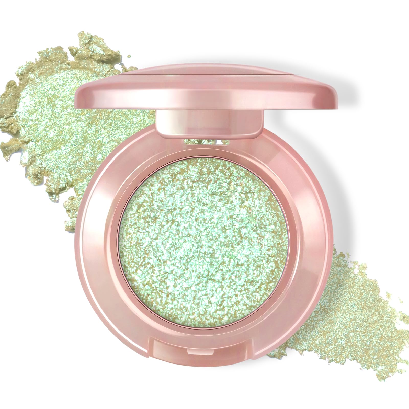 HOSAILY Holographic Light Green Glitter Eyeshadow, Multichrome Shimmer Color Shifting Single Eyeshadow, Chameleon Metallic Iridescent Eye Shadow Palette Bouncy Texture Fairy Highlighter Makeup #5 #5 Light Green