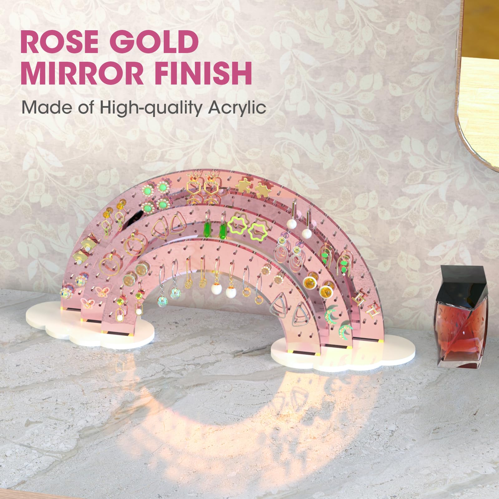 NiHome 3-Tier Acrylic Earring Organizer (Rose Gold Mirror Finish) - Image 3