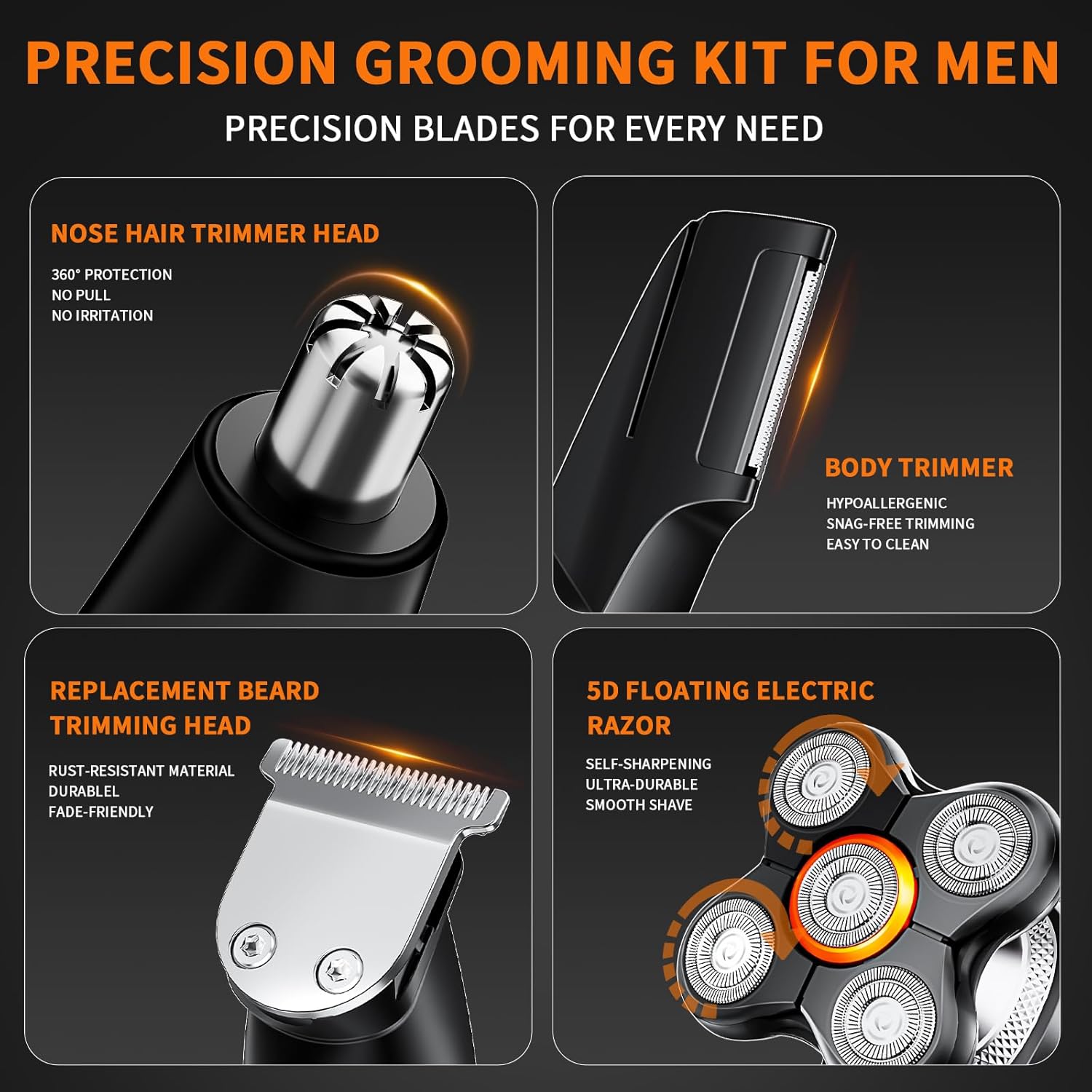 Head Shavers Bald Men& Manscape Body Hair Trimmer Kit,Waterproof Head Shaver for Bald Men with Body Hair Trimmer for Groin/Pubic/Balls, USB-C Rechargeable with LED Display