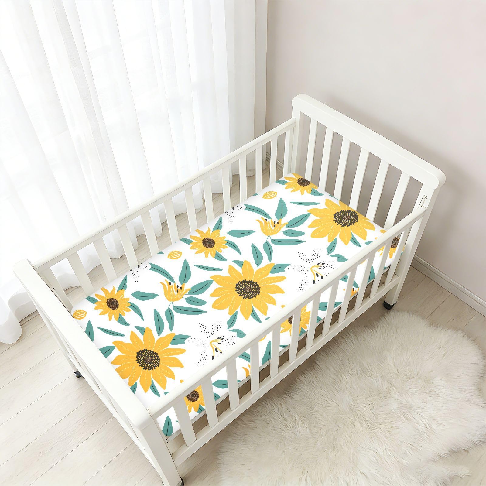 Babybettlaken für Jungen und Mädchen, weich, für Kleinkinder, Standardmatratze, 71 x 132 cm, Sonnenblumen- und Lilienmuster