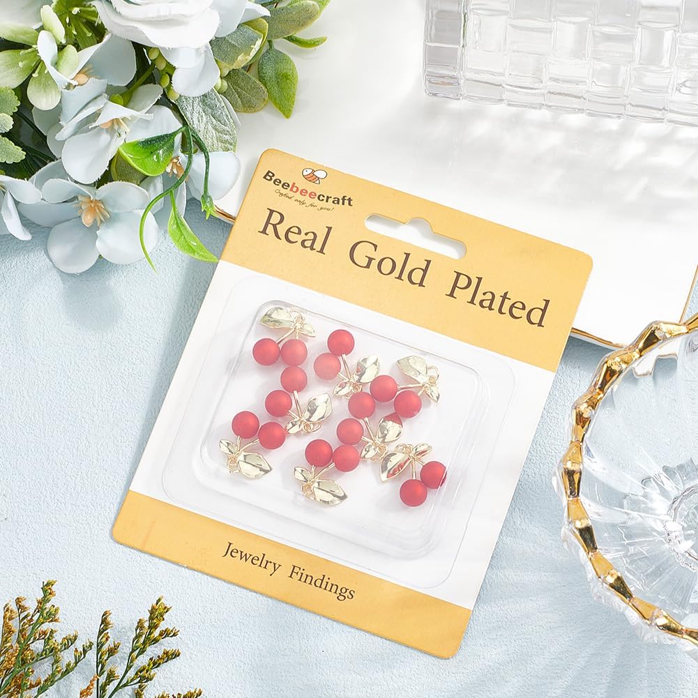 Beebeecraft 1 Box 8Pcs Red Cherry Charms 18K Gold Plated Large 3D Fruit Charms with Jump Ring for Jewelry Making Necklace Earring Bracelet Crafts Supplies - Image 5