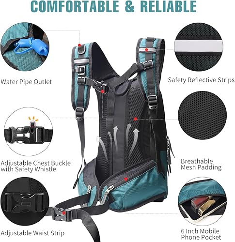 Miniatura 3 de Zounich Mochila de hidratación, mochila transpirable para correr con vejiga de agua de 3 litros, mochila de senderismo de gran capacidad, mochila de