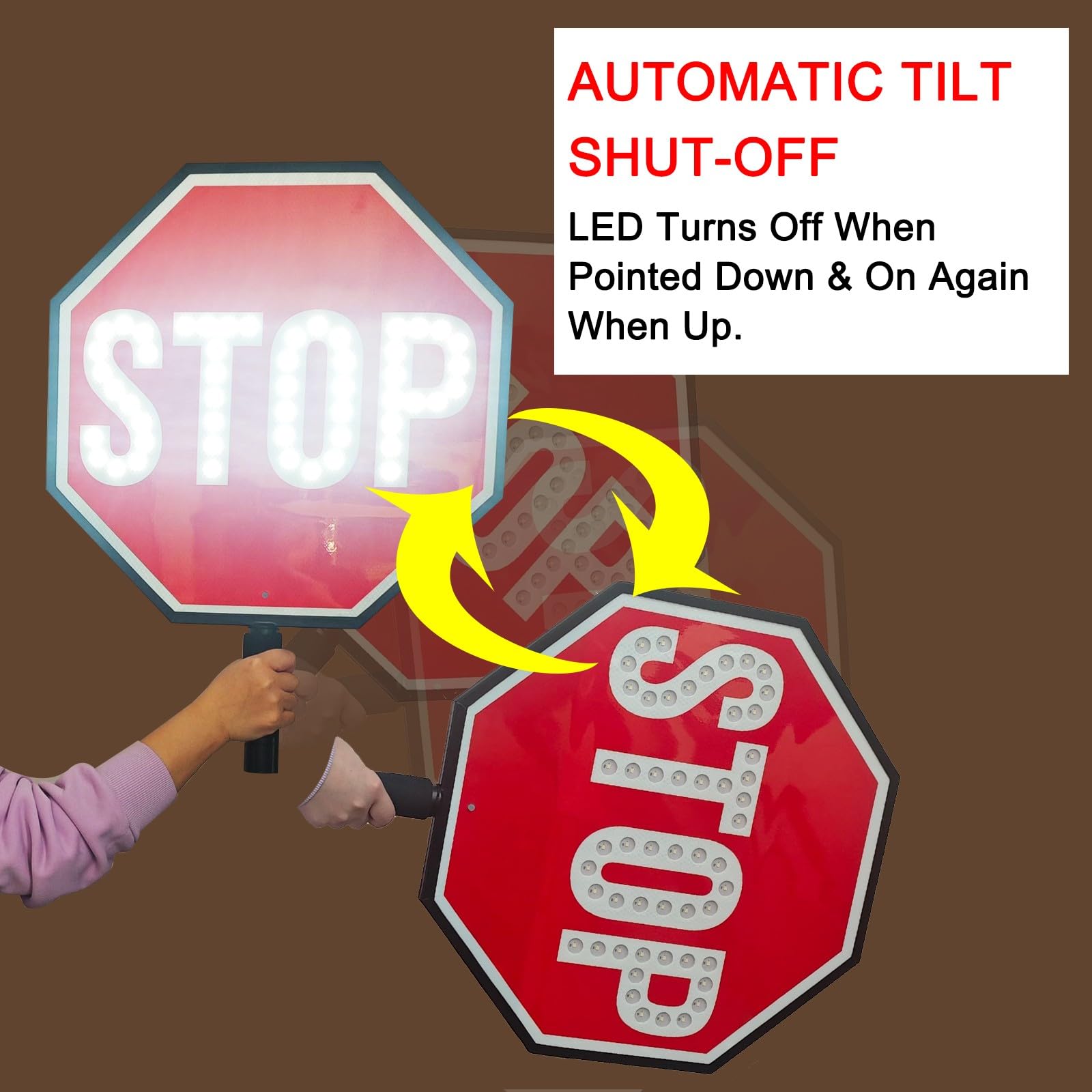 Dwustronny znak LED Stop/Slow z wbudowanym czujnikiem, akumulator o przekątnej 18", port USB, idealny do sterowania ruchem