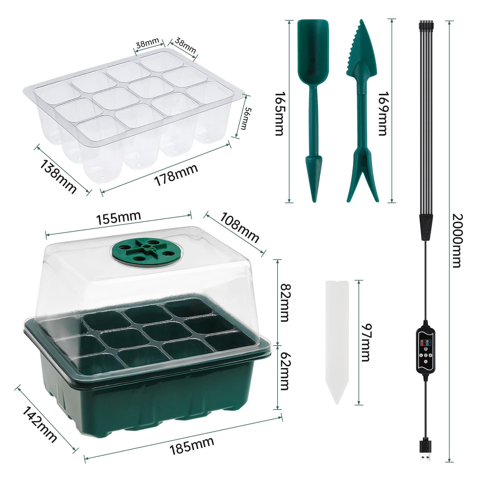 Zimmergewächshaus Anzuchtkasten Set: 5 Stück Mini Gewächshaus mit erhöhten Deckel, Setzling Starter mit Pflanzenlichter, Gewächshaus Klein Grow Zubehör, Tabletts Treibhaus Anzuchtschale