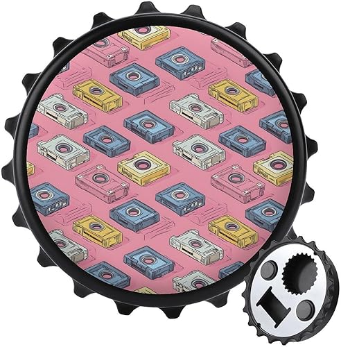 Miniatura 1 de Abrebotellas magnético de cerveza, diseño vintage con cinta impresa, portátil, con una sola mano, pequeño abrebotellas magnético para nevera con