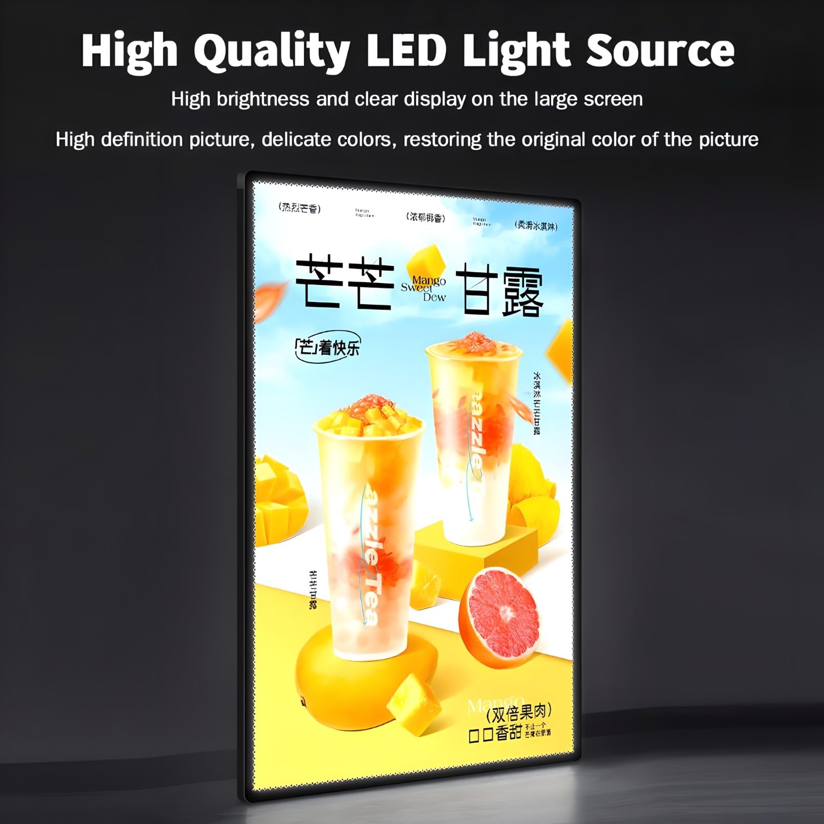 Wandmontierte LED -Leuchtkasten, LED -Poster -Menü Frame Montiert Werbeanzeige Rahmen, Ultra - Slim Temperedglas Beleuchtetes Menü -Board für Restaurants, Bars, Geschäfte, Cafés Black 30 * 120cm
