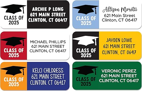 Etiquetas de dirección de graduación de clase 2025, 60 etiquetas de correo de devolución personalizadas, perfectas para fiestas de graduación,