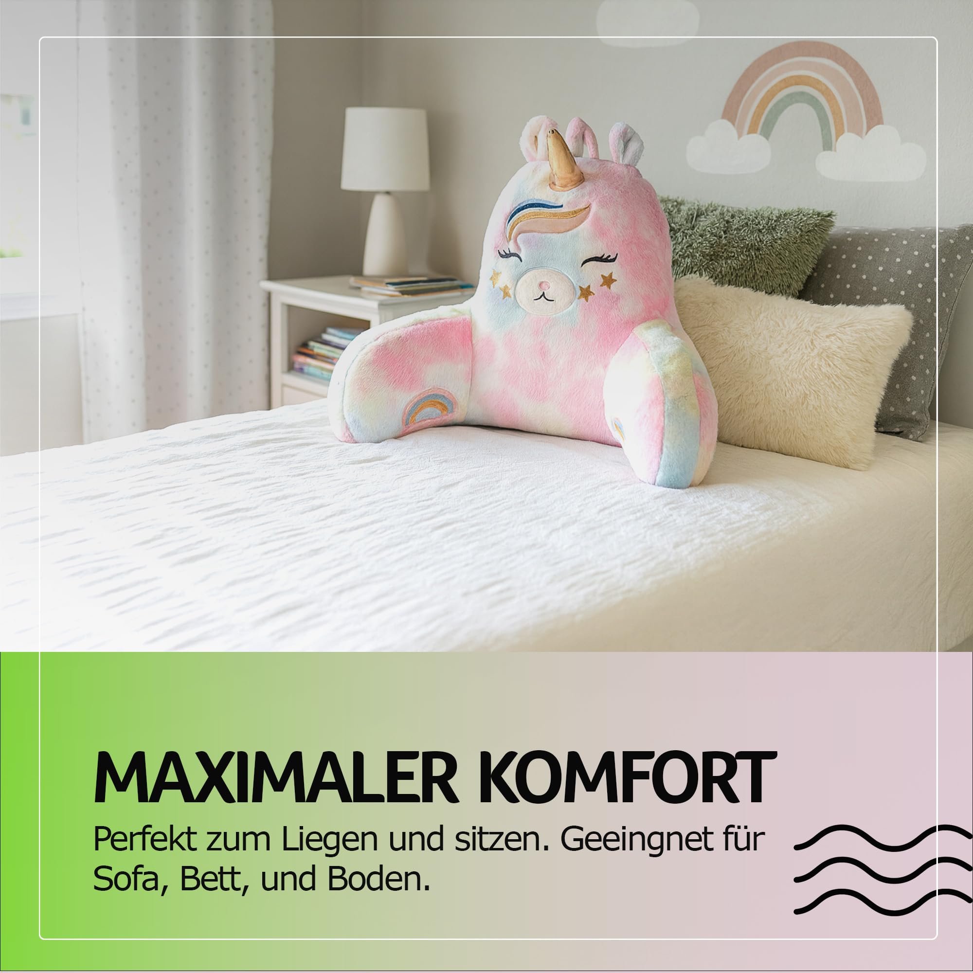 Bestlivings Bettsitzkissen 66×37×48 cm mit Armlehnen Einhorn Lese- & Rückenkissen – Ideale Rückenstütze für mehr Halt und Komfort für Rücken und Nacken