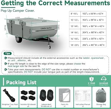 Umbrauto Pop Up Folding Camper Cover Upgraded 7 Layers Top Tent Trailer Cover Waterproof Extra Thick Polypropylene Breathable Ripstop Anti-UV Pop Up Folding Trailer Cover Fits 8' - 10' Trailers