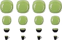 Vista 5 de Juego de vajilla de gres de 16 piezas en forma cuadrada, interior verde brillante y exterior negro mate