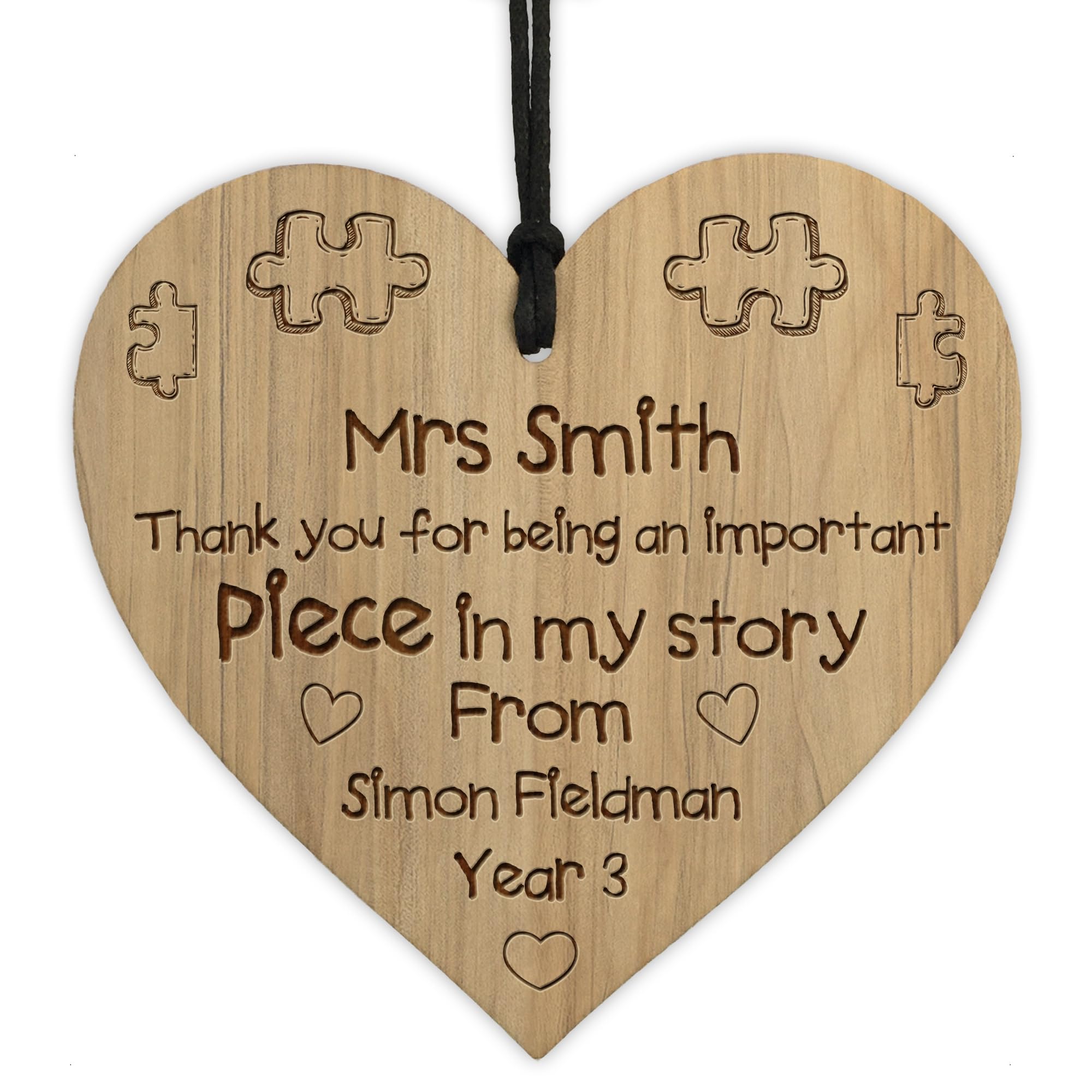Red Ocean Thank You Piece In My Story Gift For Teacher Personalised Wood Heart Novelty Leaving School Nursery Gift Engraved Sign Keepsake