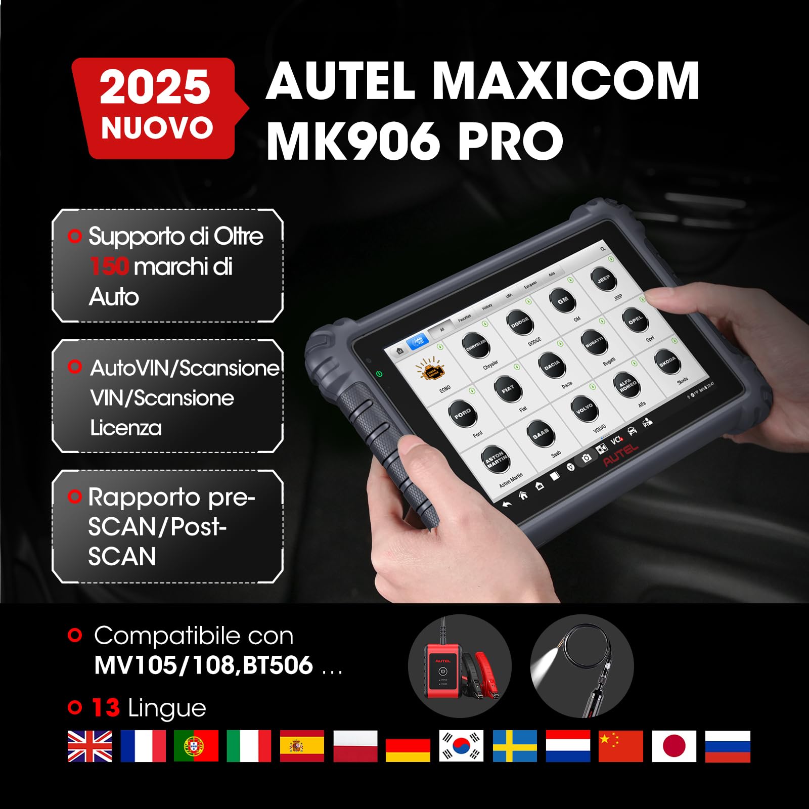 Autel MaxiCOM MK906 PRO Strumento Diagnostico Auto Professionale, Aggiornamento MP900TS MP900BT MS906Pro MS908S MP808TS, Codifica ECU, Controllo Bidirezionale, 36+ Servizi, CAN FD&DoIP, Auto Scan 2.0