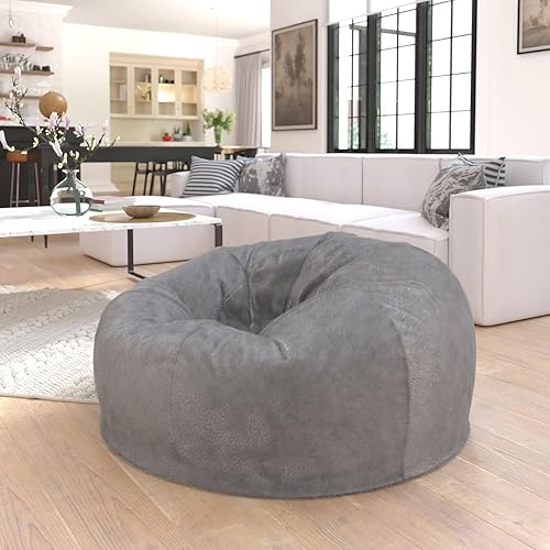 Miniatura 2 de Flash Furniture Puf de gran tamaño para niños y adultos, juego de 1, peludo gris