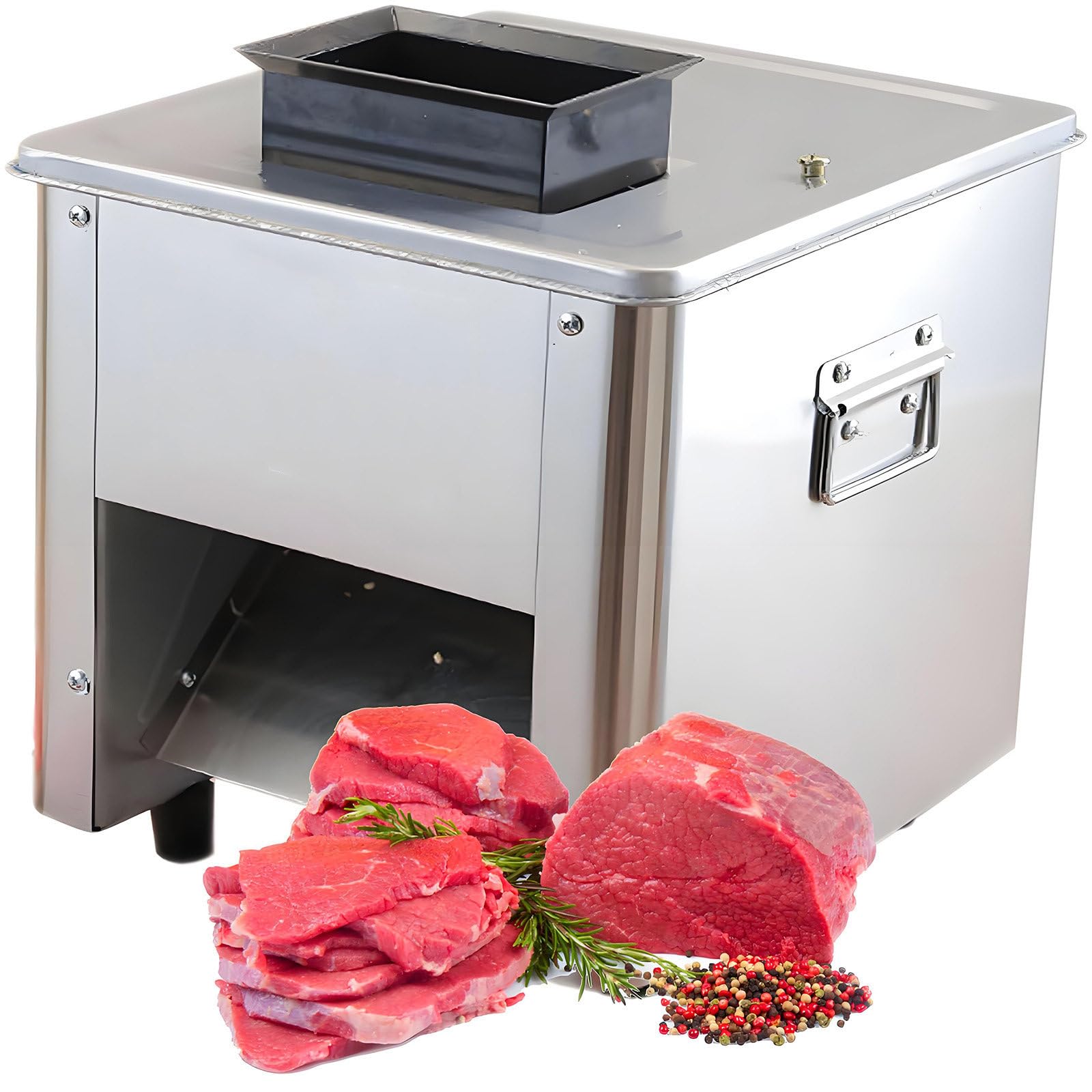 Affettatrice per Carne, trita e sminuzzatrice Professionale, affettatrice elettrica in Acciaio Inox da 850 W per Carne Fresca, trita e sminuzza, per fette, Strisce e cubetti. 7mm