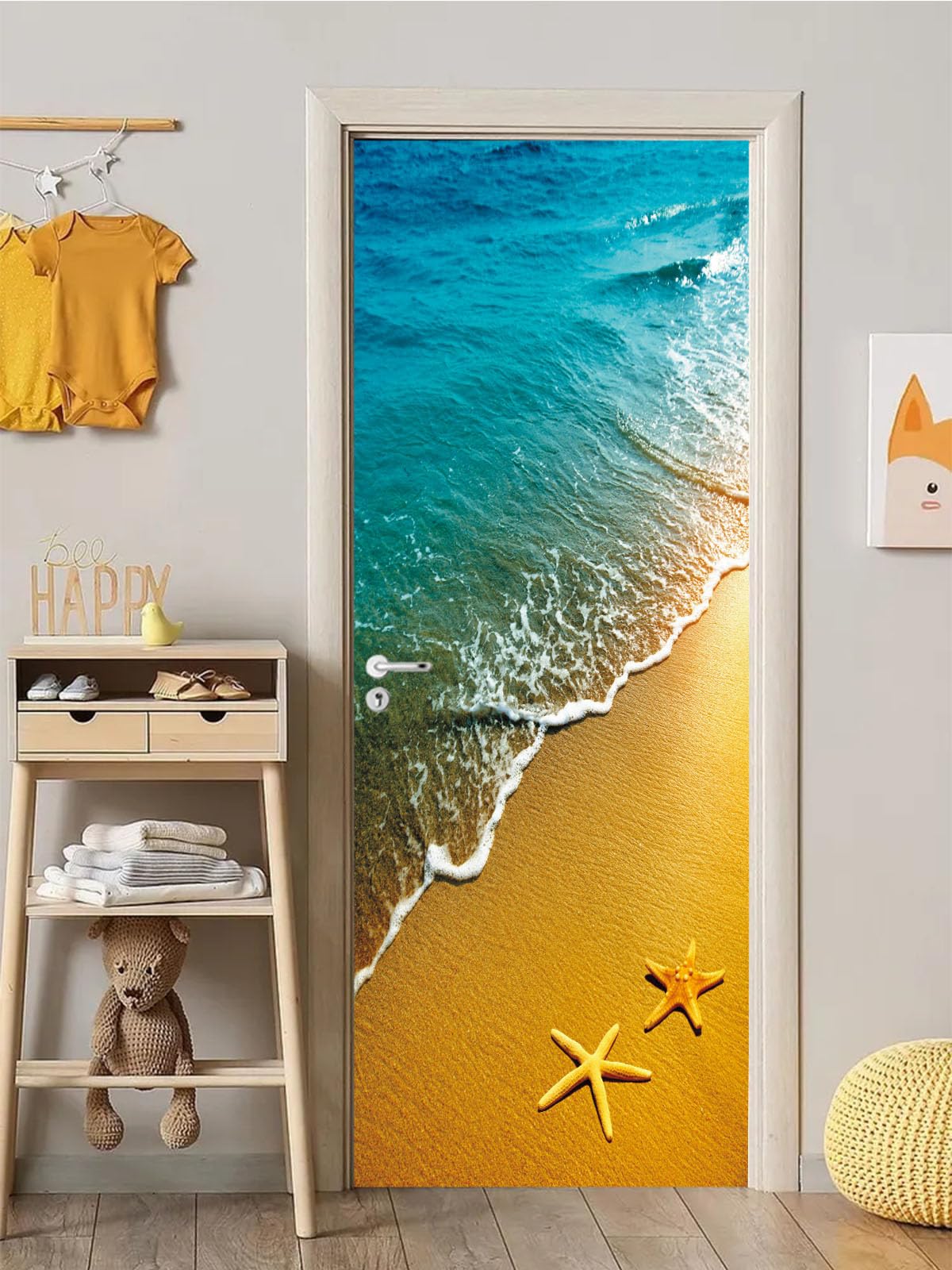 FLFK 3D Starfish Ocean Beach Door Murals Peel and Stick 77x200cm- Self-Adhesive Door Stickers Poster Decals Wallpaper for Home Decor(2Pcs/Set)