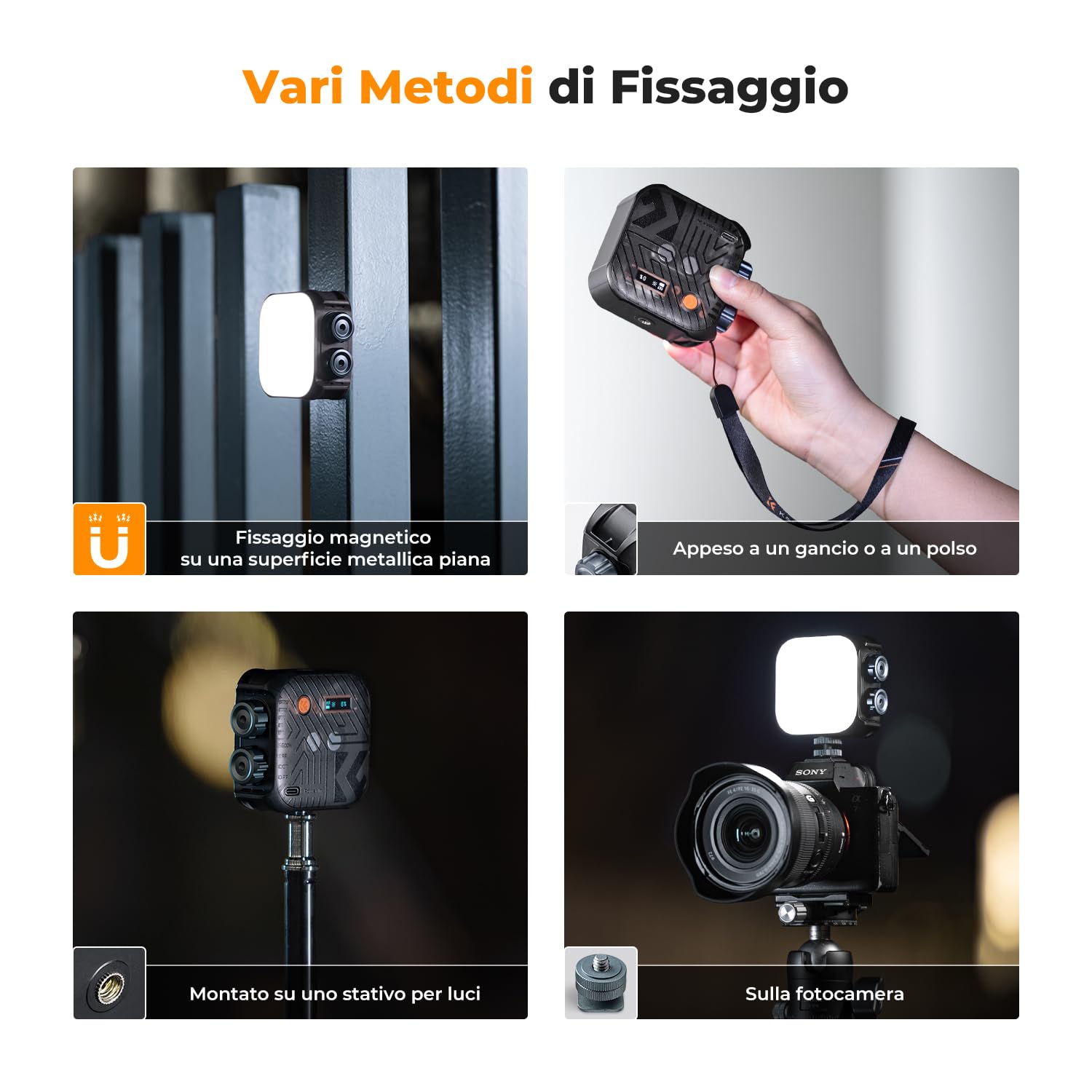 K&F CONCEPT Luce Video LED Bicolore, Luce di Riempimento Fotografica Portatile da 2000 mAh, 15 Effetti di Luce, 2500K-9900K, CRI 96+, per Vlogging, Selfie, Fotografia di Oggetti, Nero