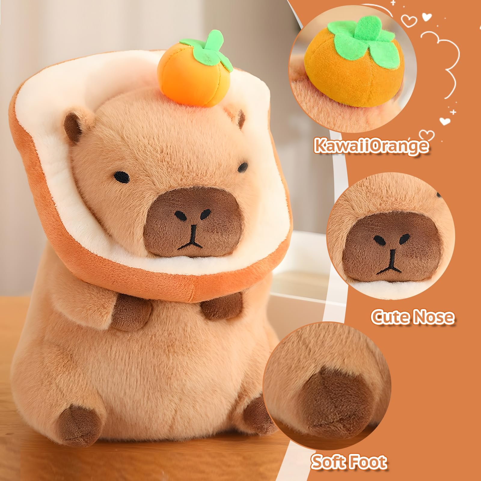 12 Inch Cute Capybara Plush Kawaii Soft Capybara Plush Doll Pillow with Bread Capybara Stuffed Aniamls Toys for Girls Kids Adults Birthdays Valentines Gift ()