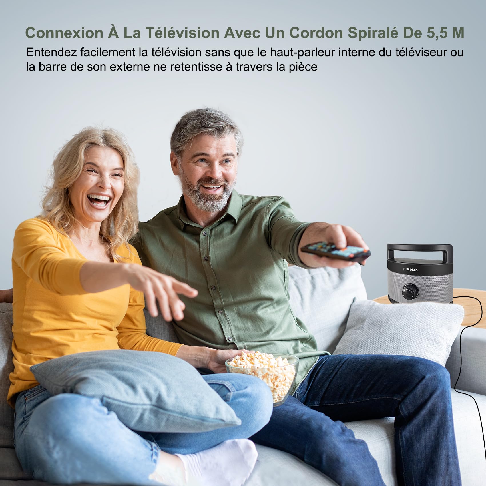 SIMOLIO Enceintes Filaires pour TV avec Clarificateur de Voix, avec Cordon de 5,5 m, Amplificateur de Son TV avec Contrôle de la Tonalité et Minuterie de Sommeil, Idéal pour les Personnes âgées SM-961