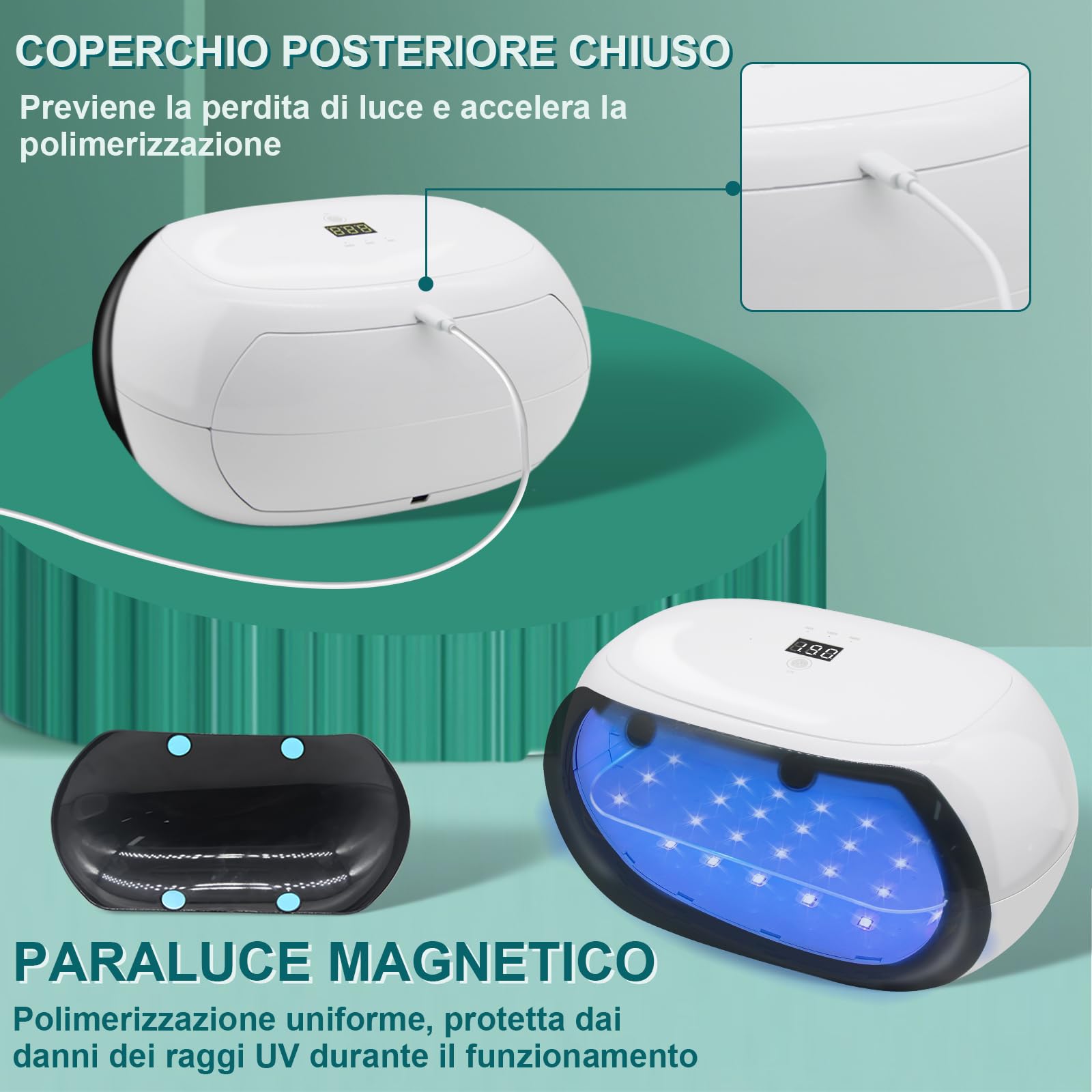 Luce UV in Resina Lampada per Polimerizzazione a Facciale, 60w/Stile 2, 3 Timer, LED, Bianco