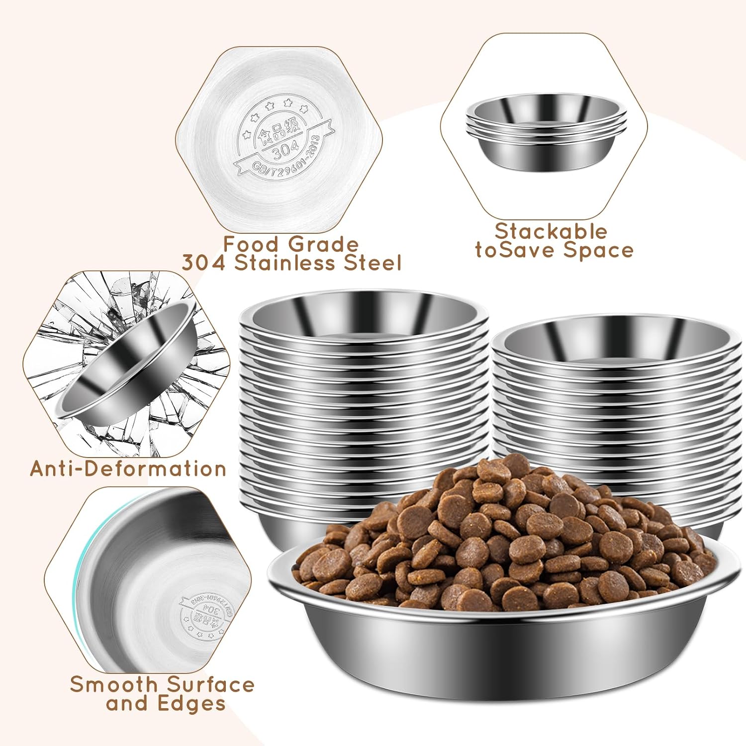 12 Pcs 5.5 Inch Stainless Steel Cat Bowls | Metal Cat Dishes Whisker Fatigue Relief Shallow Cat Food Dish Replacement Basic Cat Plates,for Indoor Kitten Elevated Stand