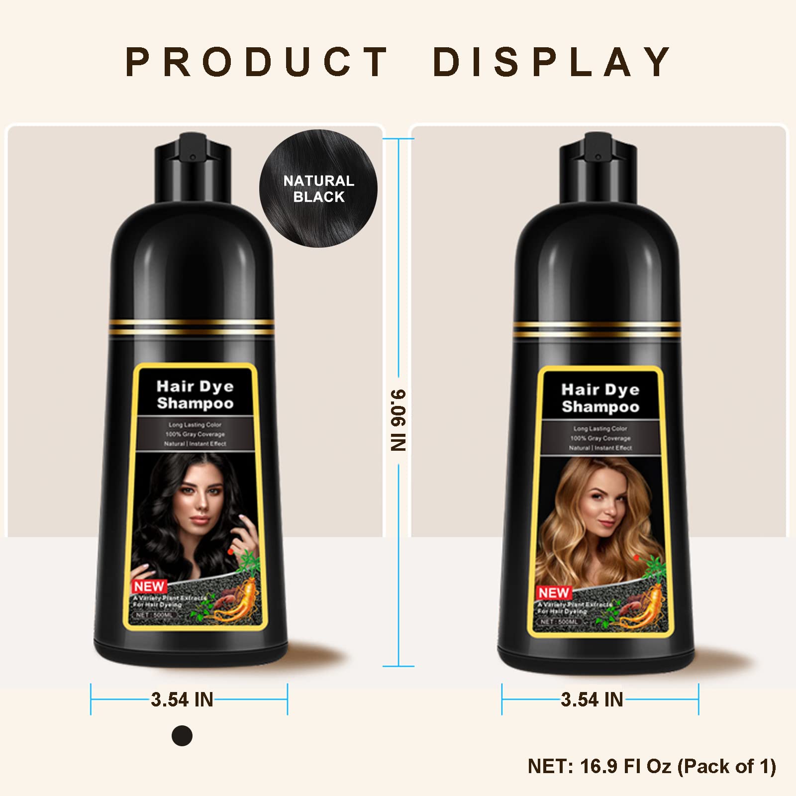 KUROCream shampoo Natural Black 400g ×3 Natural Black Hair Dye Shampoo 3 IN 1 for 100% Gray Hair Coverage