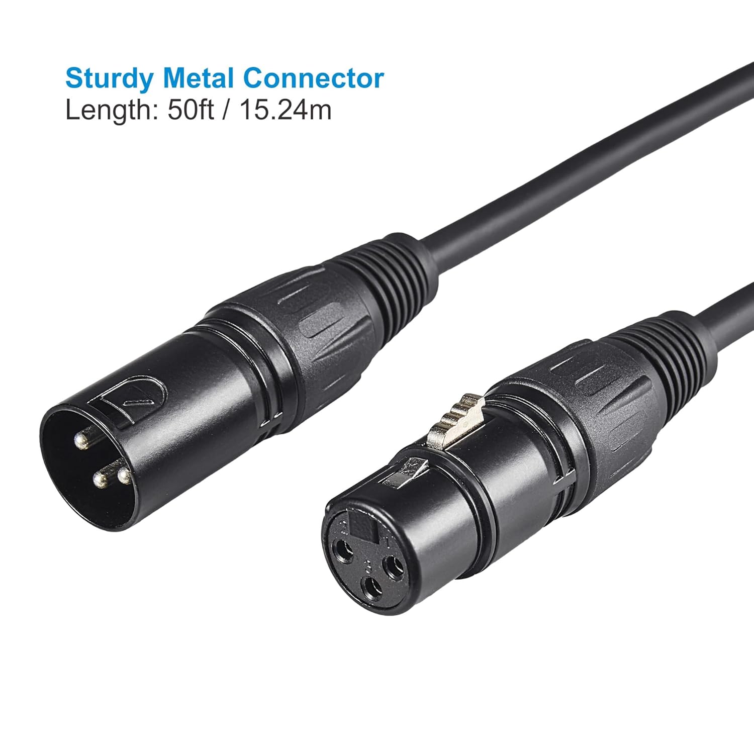 DMX Cable 50ft, 2 Pack 15.24m DMX Cables 3 Pin Signal XLR Male to Female DMX Cable Wire, with Metal Connectors for Signal Transmission for DJ Lighting Equipment and Stage Lighting