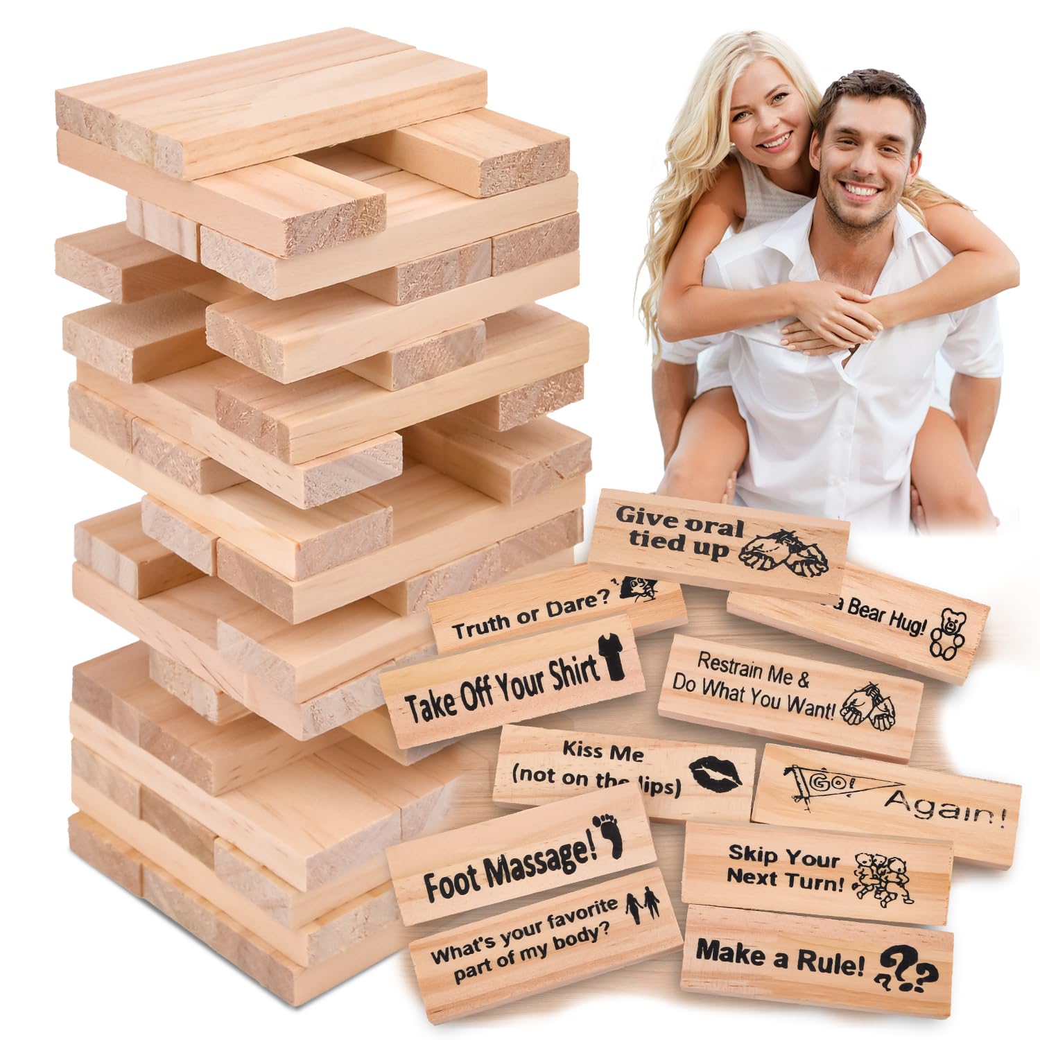 Vibbang 48Pcs Lust Tower Couples Game, Super Naughty Block Stacking Game for Adults, Valentine Tumbling Tower