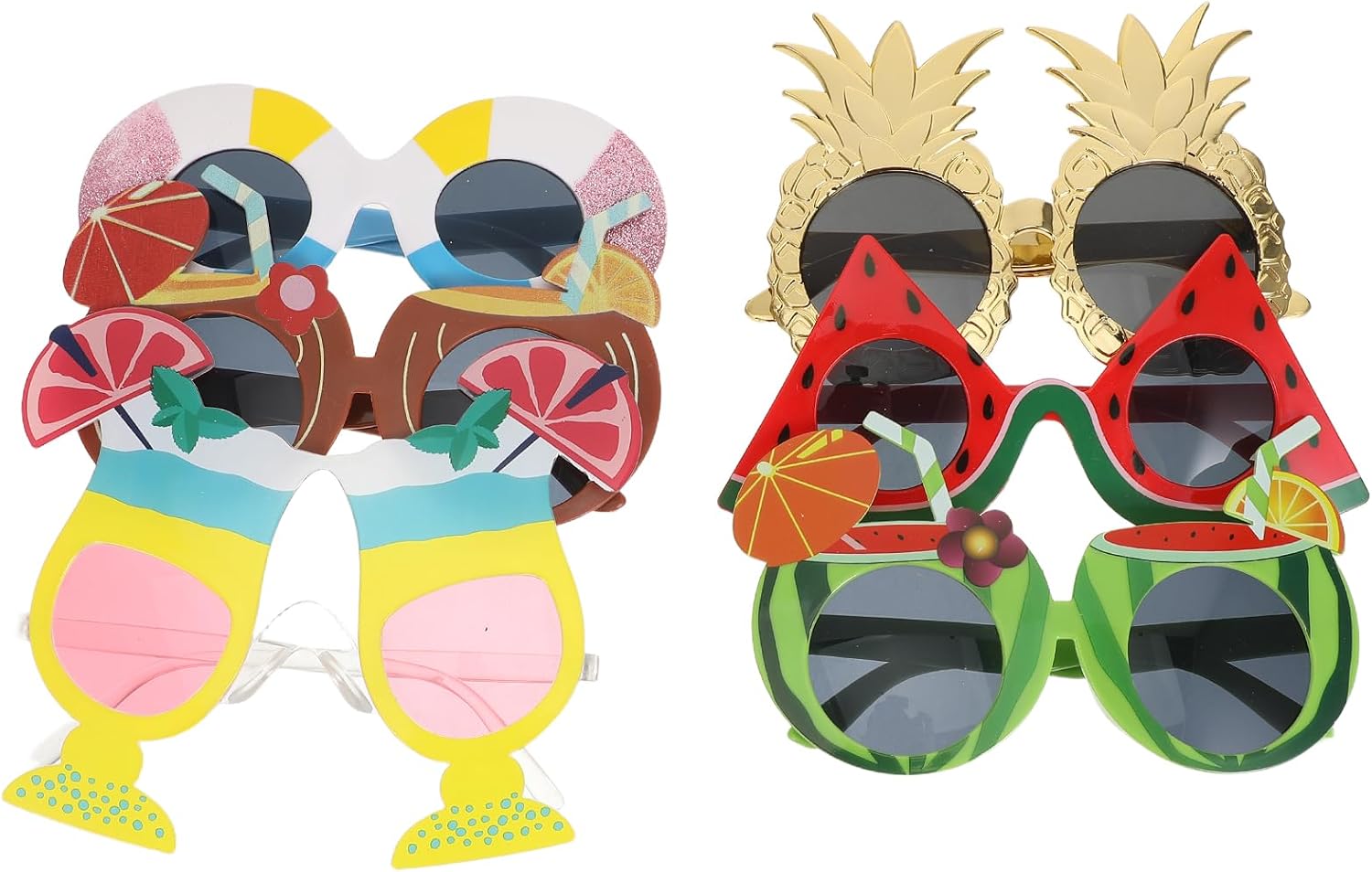 LUOZZY 12pcs Plastic Hawaiian Party Sunglasses, Tropical Beach Theme Dress Up Glasses with Lemon Slice Cocktail and Watermelon Drink Designs for Summer Holiday Birthday Favors