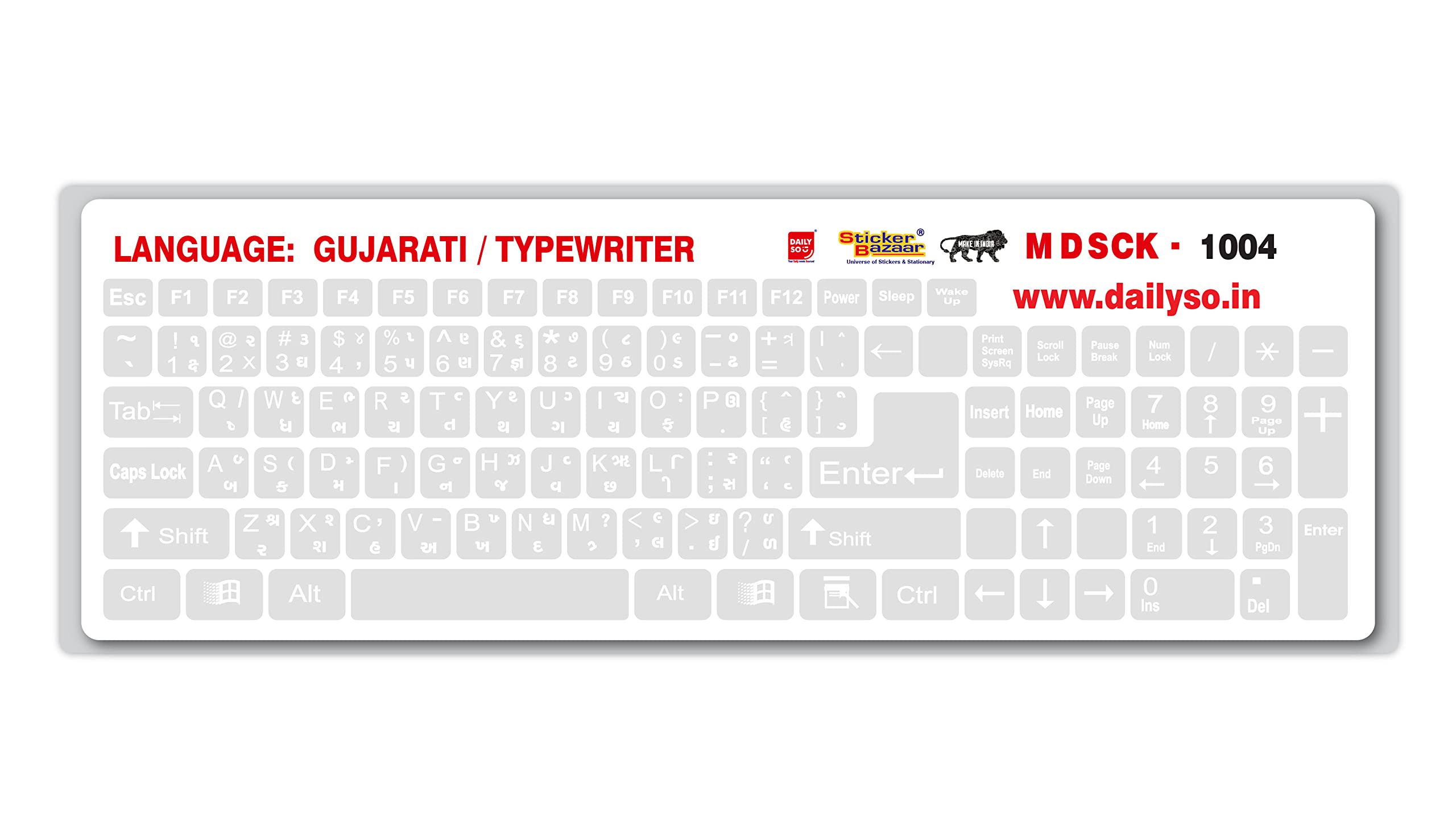 DailySo Gujarati/Typerwriter Keyboard Sticker Big Size Pack of 2 for Computer/Laptop Self Adhesive and Easy to Peel Transparent Background with White Lettering-image-45