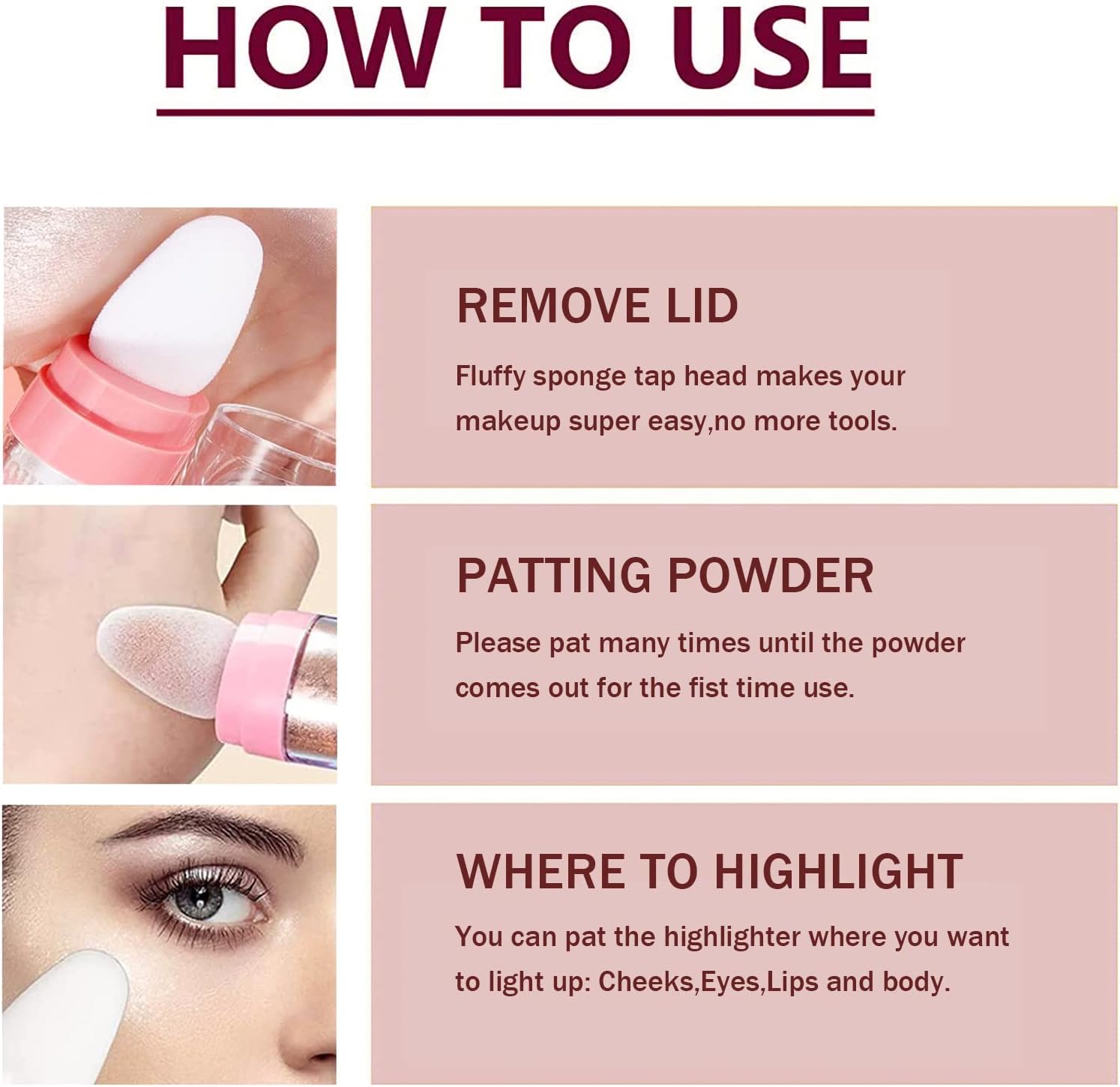 Polvo De Hadas Glitter Highlighter Powder Stick for Face,Long Wearing Fairy Highlight Patting Powder,High Gloss Body Glitter Highlighter Makeup Brighten Face Eyes Lips Hair (White Moonbeam) : Beauty & Personal Care