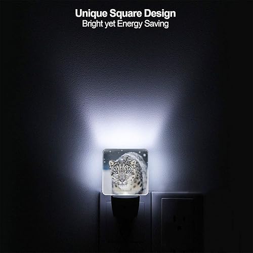 Miniatura 5 de Leopardo de nieve de ojos azules (1) luz nocturna con sensor de atardecer a amanecer, luces LED enchufables, lámpara de pared para dormitorio, baño,