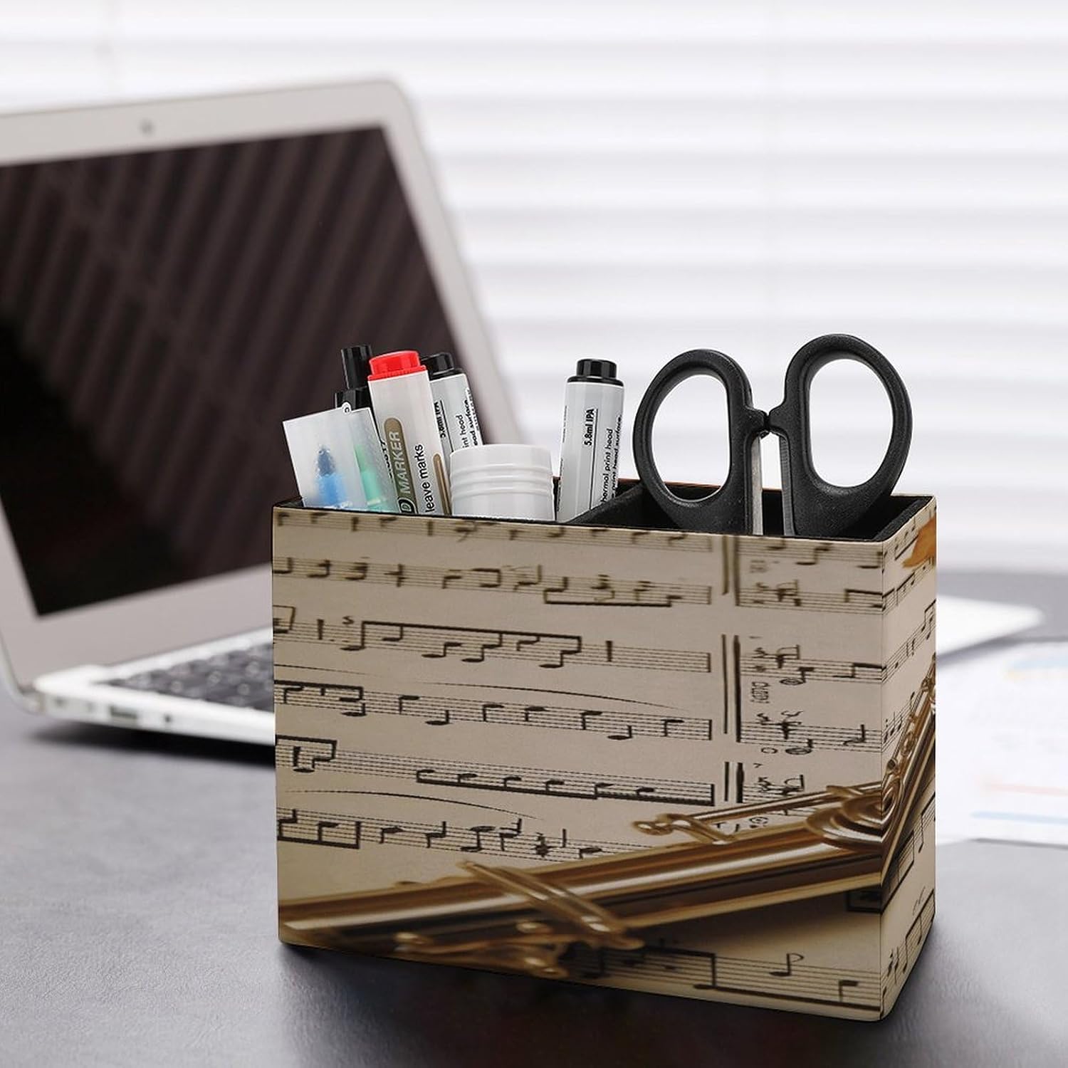 Flute Music Pen Holder Double Compartments Pen Cup Fashion Makeup Brush Holders Leather Pencil Holder for Work Locker Accessories Modern Pencil Cup for Desk Organizer image 5