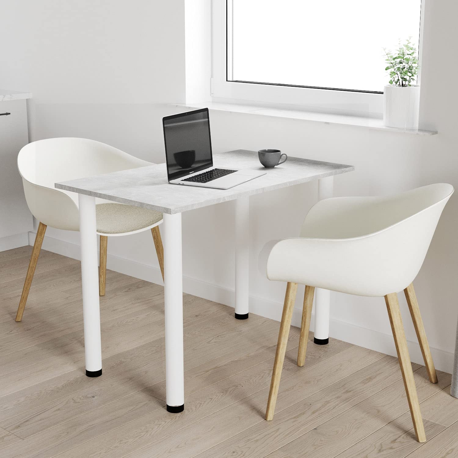 AKKE 60x40 | Esszimmertisch - Esstisch - Tisch mit weißen Beinen - Küchentisch - Bürotisch | Beton