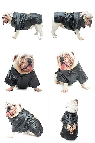 Miniatura 5 de Lovelonglong Chaqueta de cuero para perro, abrigos cálidos para perros, resistentes al viento, abrigos para clima frío para pugs Bulldog Pitbull