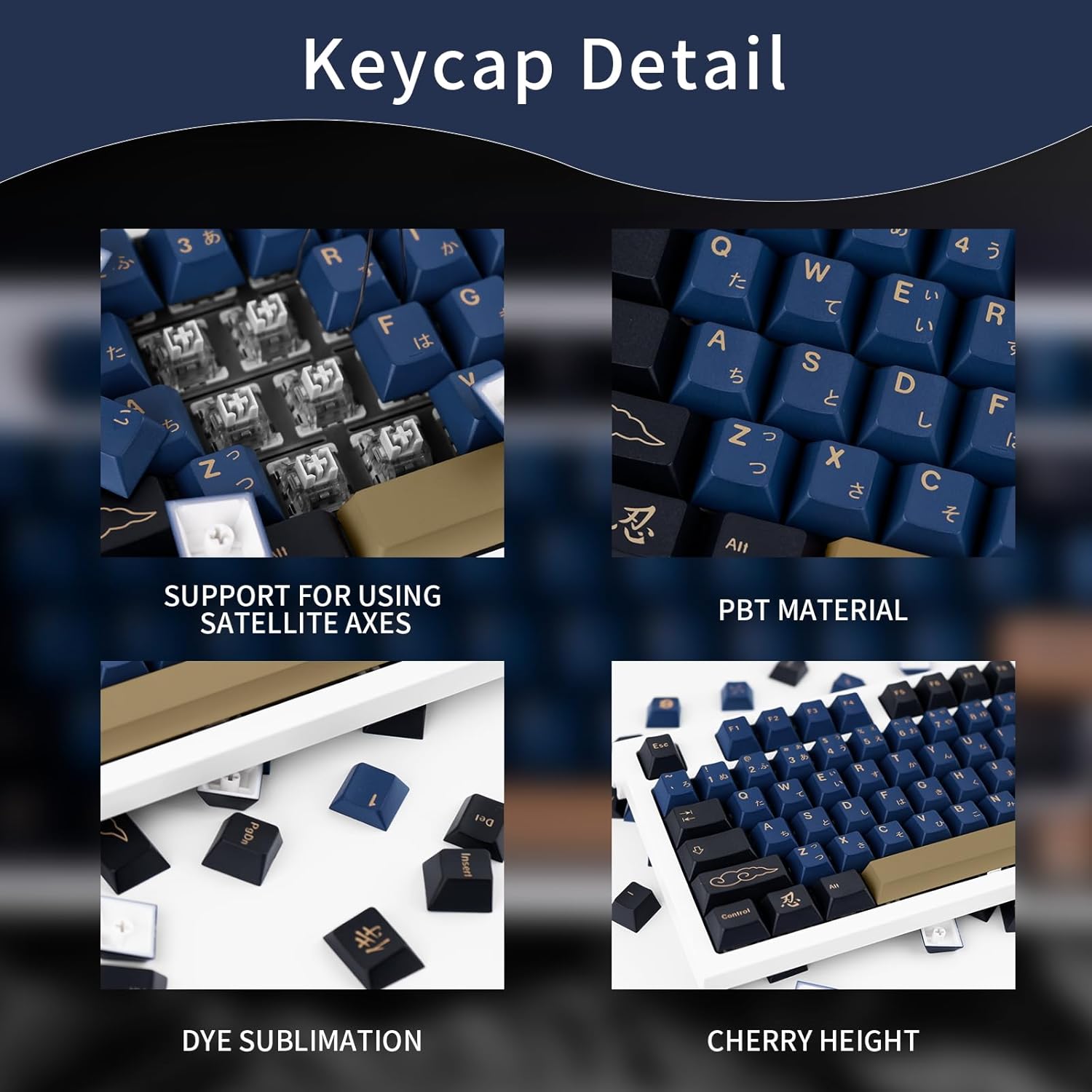 Blue Samurai Keycaps 129 Keys, Cherry Profile Dye Sublimation Keycaps for Gaming Keyboard, PBT Customized keycaps Set with Puller for Cherry Mx Switches Mechanical Keyboard