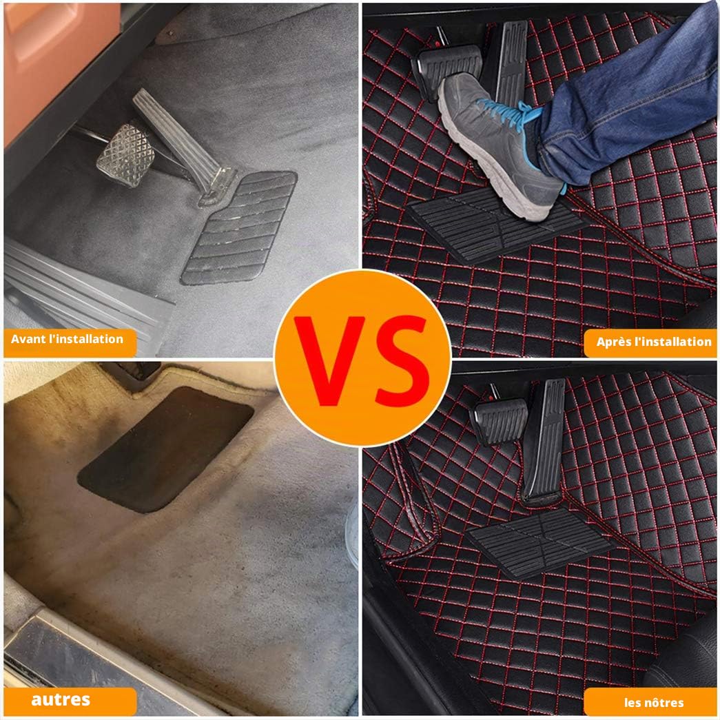 Cobear Tapis de Sol de Voiture pour 98% des berlines, des compactes, des coupés, des Breaks, des cabriolets et des monospaces - Tapis de Sol Auto en Cuir synthétique imperméable,Rouge et Noir