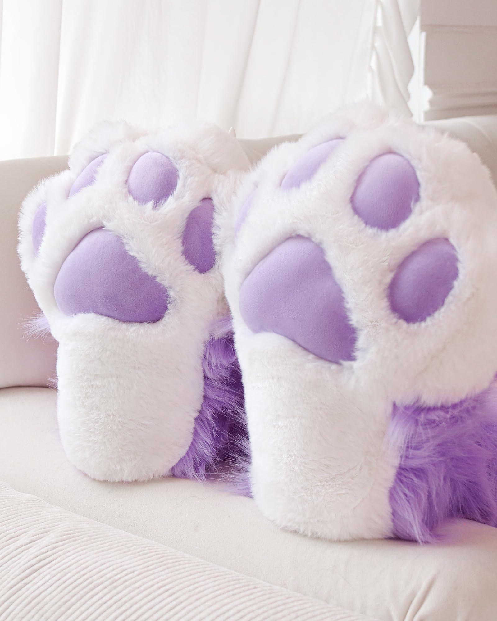 Cosplay Tierkatze Kunststoffkrallen für Fursuit Füße Pfotenschuhe Pelzige Pfotenpantoffeln Erwachsene Kostüm Zubehör Set (Purple)