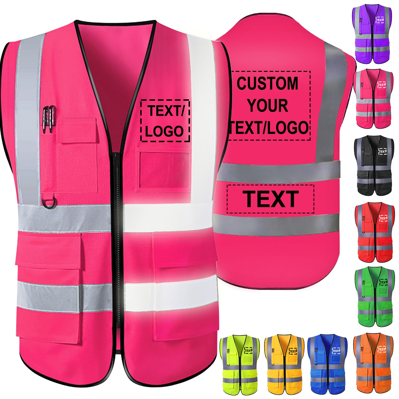 Custom Safety Vest Personalized Logo Reflective High Visibility Men Pockets Vest