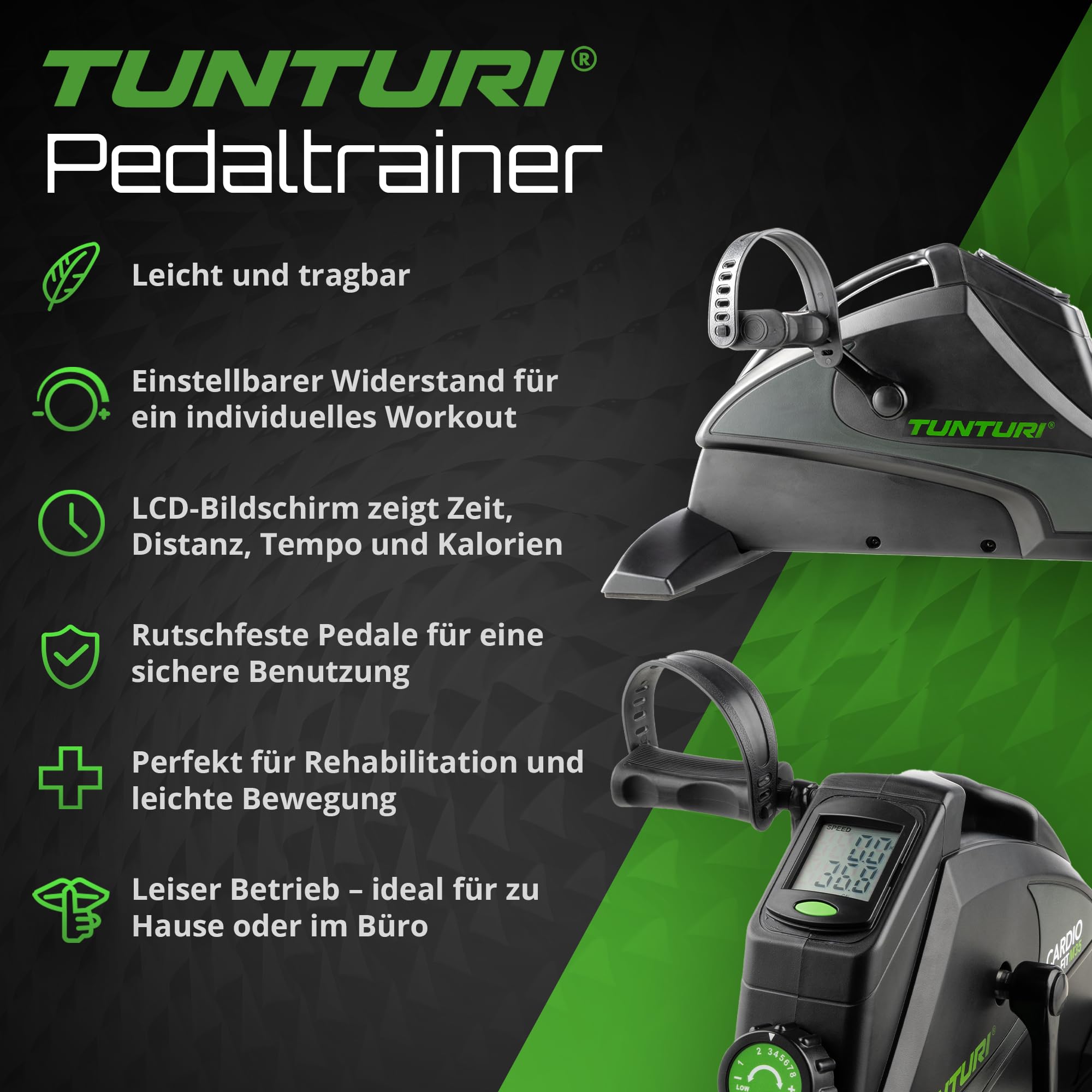 Tunturi Pedaltrainer Cardio Fit – Testsieger 2024 - Mini Heimtrainer für Senioren - Arm und Beintrainer im Sitzen - Einstellbarer Widerstand und LCD-Display