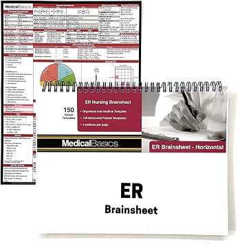 Medical Basics Brainsheet ER Notebook Nursing Report sheet for emergency room, MedSurg and ICU nurses 4 patients per template Horizontal Template