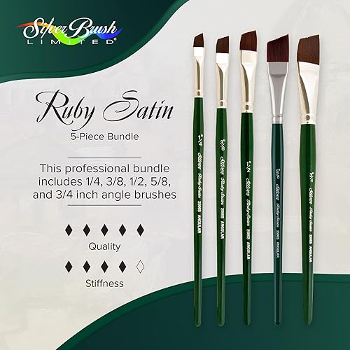Miniatura 29 de Silver Brush Limited RSS-2560S - Juego variado de pinceles de satén rubí, pinceles para aceite, acrílicos y pinturas de cuerpo pesado, juego de 6