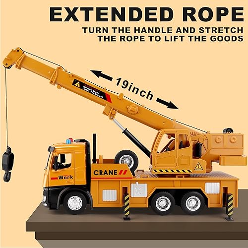 Miniatura 6 de Dwi Dowellin Camión grúa de juguete para niños de 3 a 5 años, con cabina de metal, autos de juguete para niños con luces y sonidos, camión de