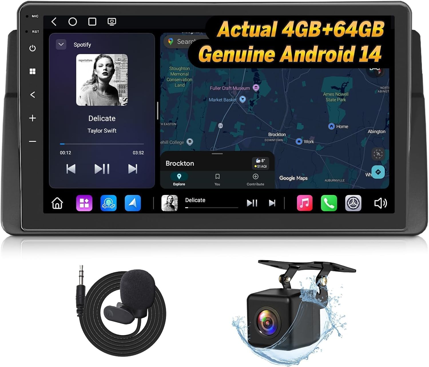 Car Stereo 4+64GB for BMW 3 Series 325i 330i M3 (E46) 1998-2006, Android 14 Wireless CarPlay Stereo, 9 Inch Touchscreen Android Auto Radio, Bluetooth/SWC/GPS, E46X7A
