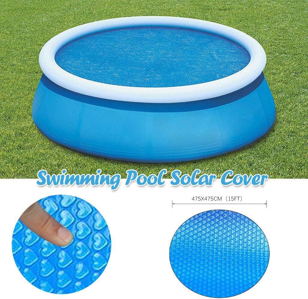 Solar Cover for 8/10/12/15ft Diameter Easy Set and Frame Pools Round Pool Cover Protector Foot Above Ground Blue Protection Swimming (15ft)