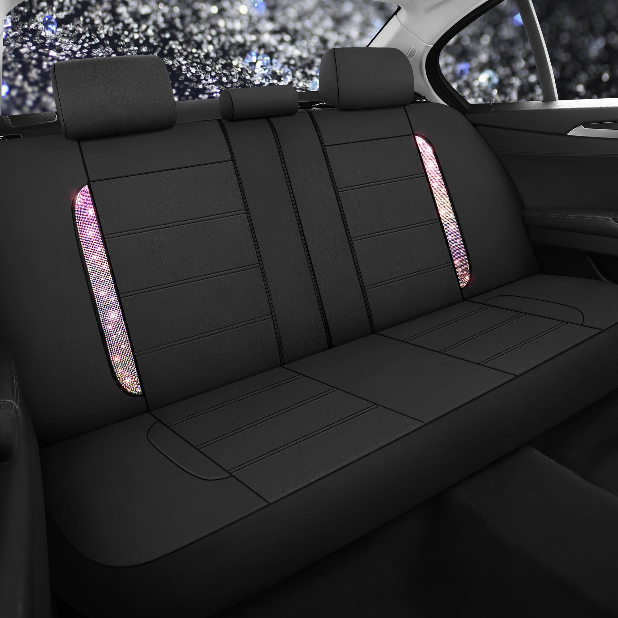 CAROMOP Bling Leather Car Seat Covers Full Set for Cute Women Girl-Shining Rhinestone Waterproof Seat Cover for Automotive,Universal Fit Most Cars Sedans SUVs Trucks(Multi-Color)