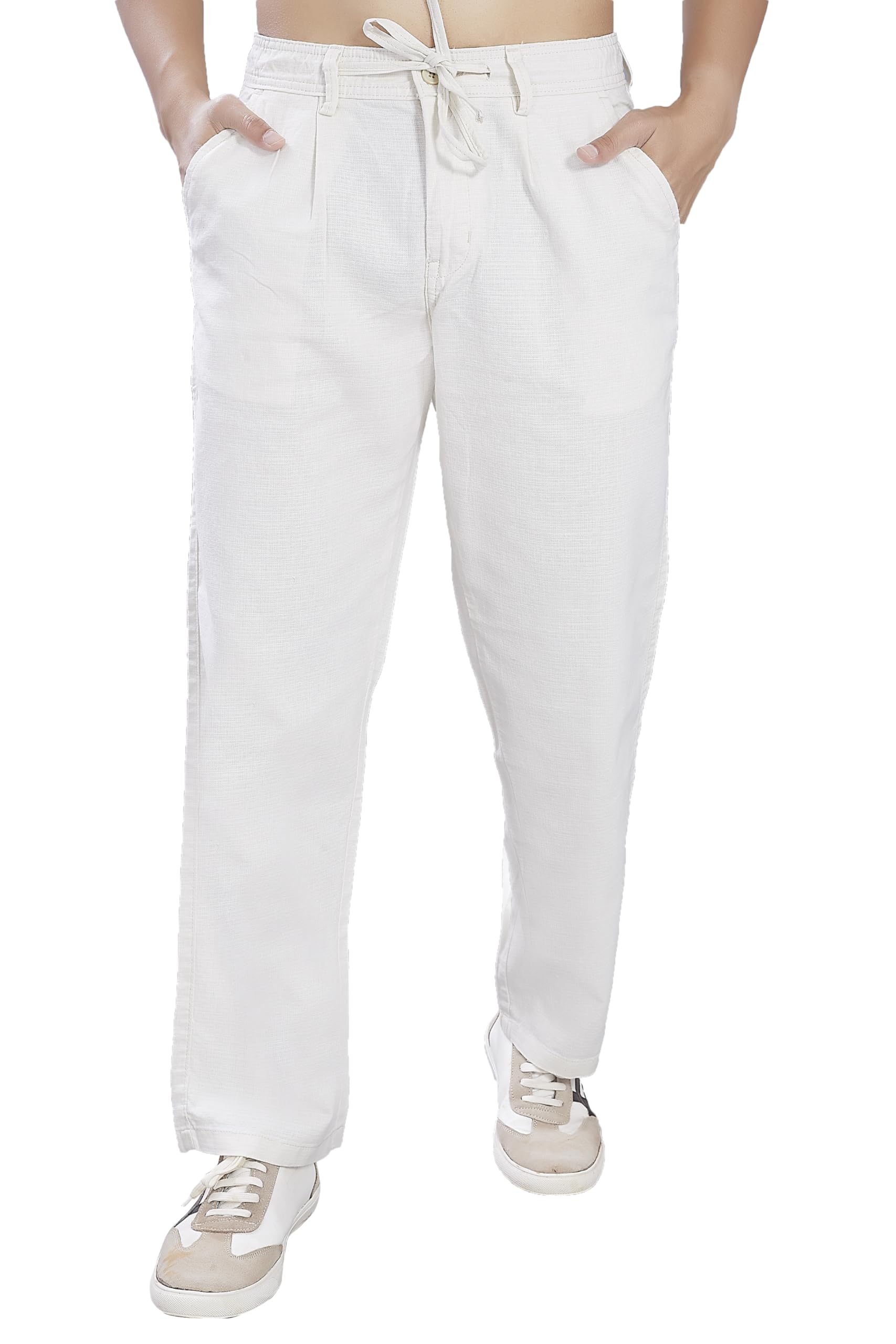 divisive Men's Relaxed Fit Front Pleated Cotton Linen Blend Trousers-picture-38